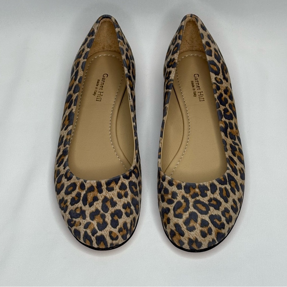 Garnet Hill Leather Leopard Print Ballet Flats in Tan, Brown & Black